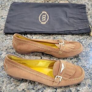 Tod's Brown Suede Ballet Flats Driving Moc Womens Shoes Penny Loafers Italy 36 6